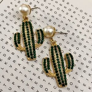 Gold and Green Cactus Earrings